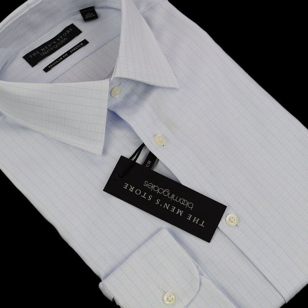 THE MENS STORE Blue Check Regular Fit Cotton Stretch Dress Shirt 15.5 32/33 NWT